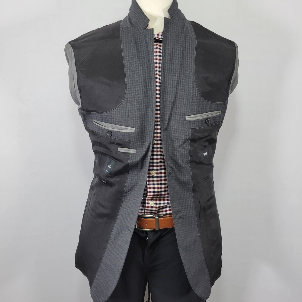 Men's Hugo Boss Sport Coat Blazer Two Button Charcoal Gray Checked Reda Size 44R - Picture 13 of 16